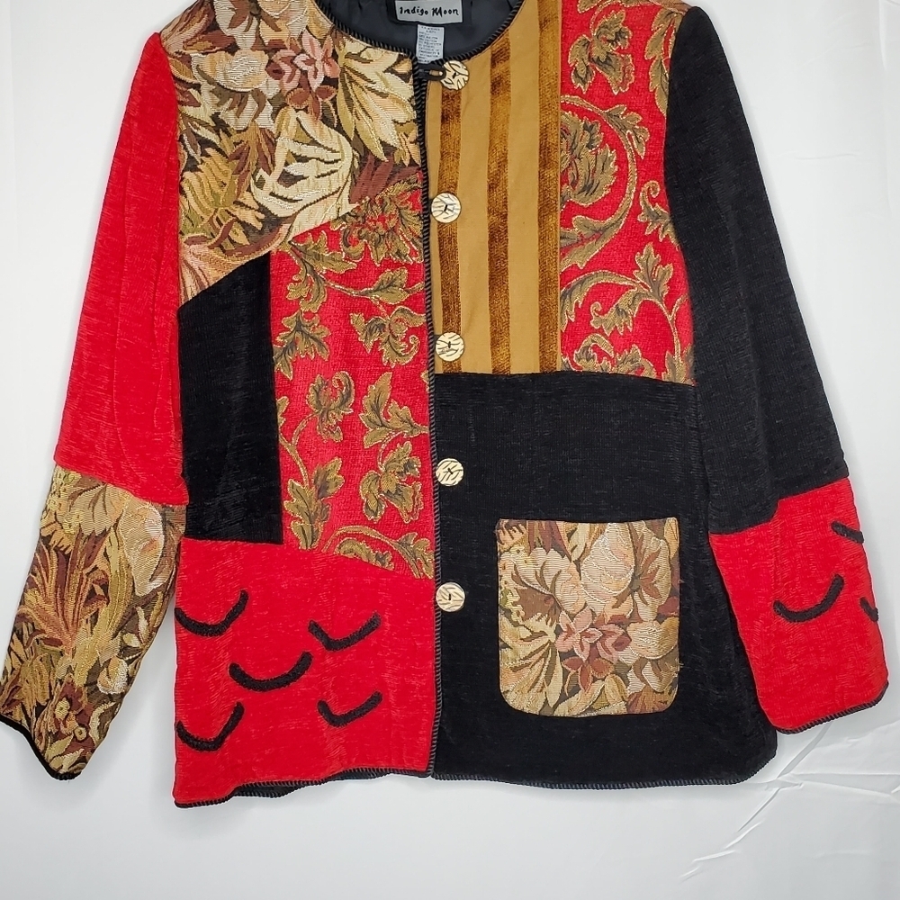 Indigo Moon Patchwork Textured Jacket Size L Pock… - image 3